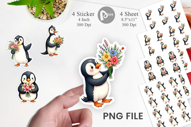 Penguin Spring Bouquet Sticker Sublimation artnoy 