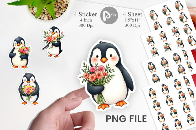 Penguin Spring Bouquet Sticker Sublimation artnoy 