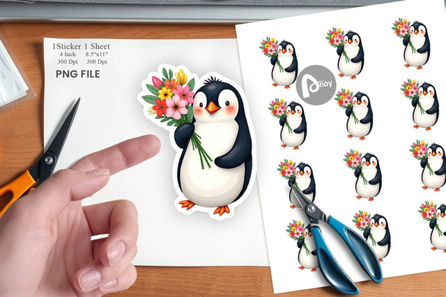 Penguin Spring Bouquet Sticker Sublimation artnoy 