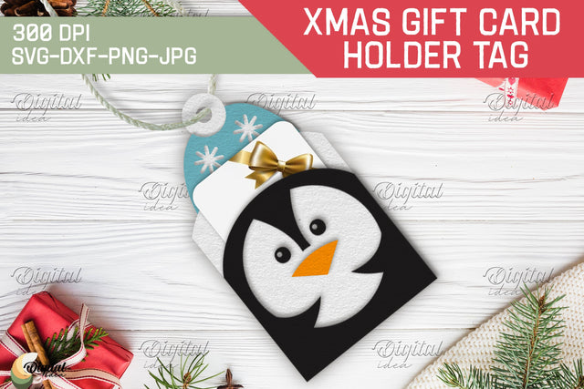 Penguin SVG Christmas Gift Card Holder Tag. 3D Layered Paper Cut 3D Paper Evgenyia Guschina 