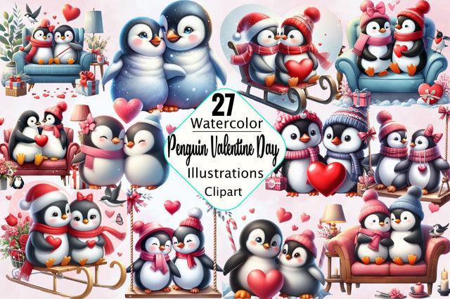 Penguin Valentine's Day Clipart PNG Bundle Sublimation SVGArt 