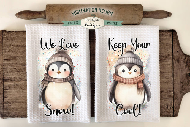 Penguin Winter Kitchen Towel Sublimation Designs Sublimation Ewe-N-Me Designs 