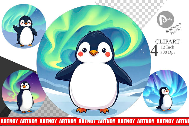 Penguin with Aurora Clipart Sublimation artnoy 