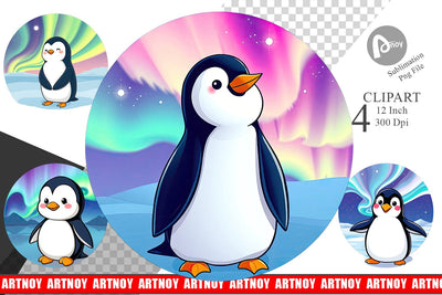 Penguin with Aurora Clipart Sublimation artnoy 