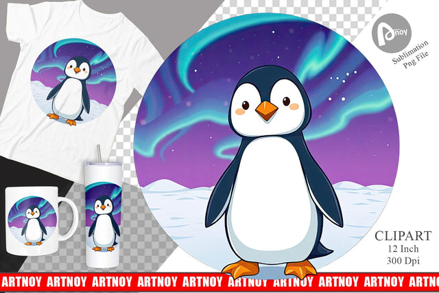 Penguin with Aurora Clipart Sublimation artnoy 