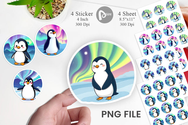 Penguin with Aurora Sticker Sublimation artnoy 