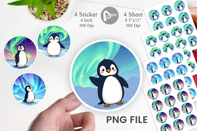 Penguin with Aurora Sticker Sublimation artnoy 