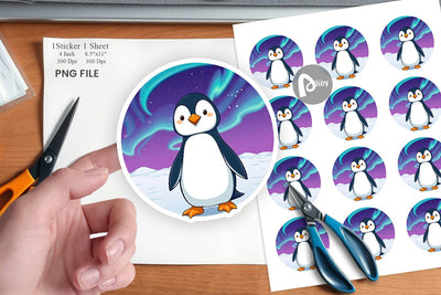 Penguin with Aurora Sticker Sublimation artnoy 