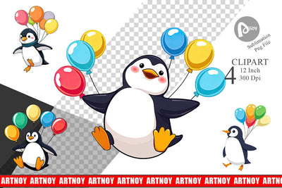 Penguin with Balloons Clipart Sublimation artnoy 