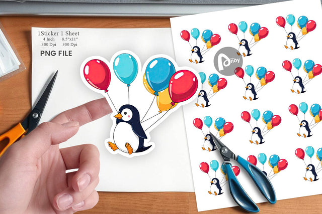 Penguin with Balloons Sticker Sublimation artnoy 