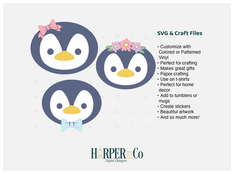 Penguin with Bows and Flowers SVG PNG Cut EPS File SVG HarperNCo 