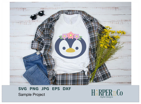 Penguin with Bows and Flowers SVG PNG Cut EPS File SVG HarperNCo 