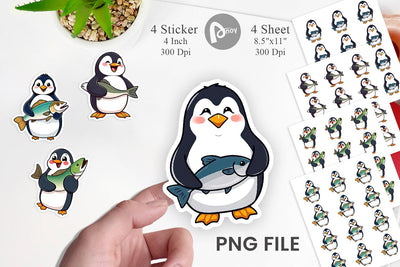 Penguin with Fish Sticker Sublimation artnoy 