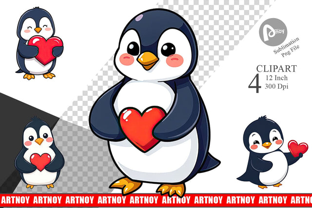 Penguin with Heart Clipart Sublimation artnoy 