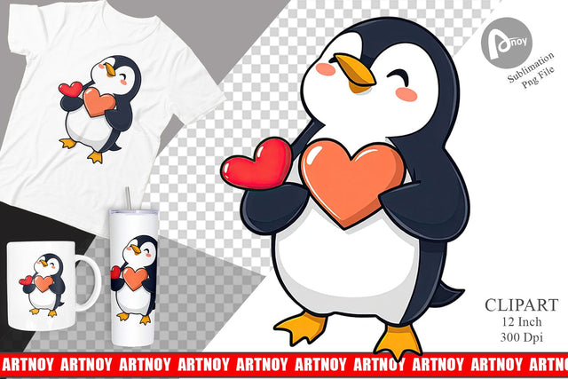 Penguin with Heart Clipart Sublimation artnoy 