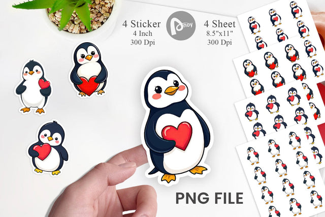 Penguin with Heart Sticker Sublimation artnoy 