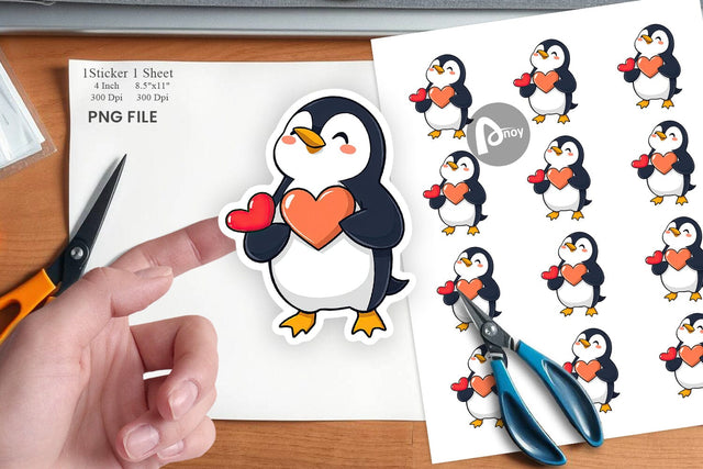Penguin with Heart Sticker Sublimation artnoy 