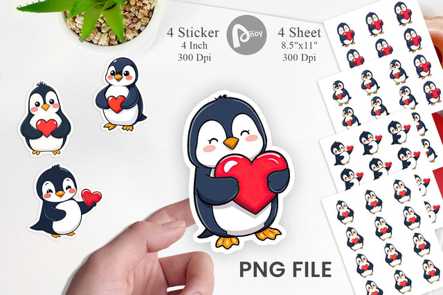 Penguin with Heart Sticker Sublimation artnoy 