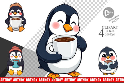 Penguin with Hot Cocoa Clipart Sublimation artnoy 