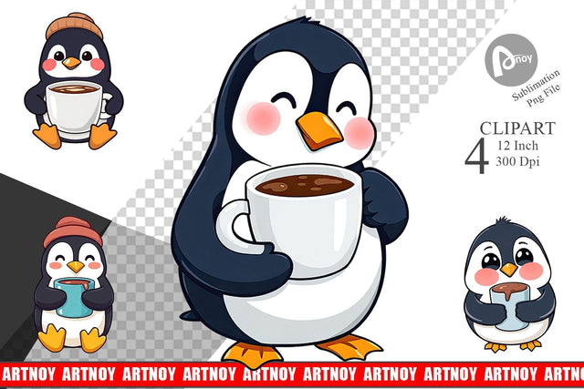 Penguin with Hot Cocoa Clipart Sublimation artnoy 