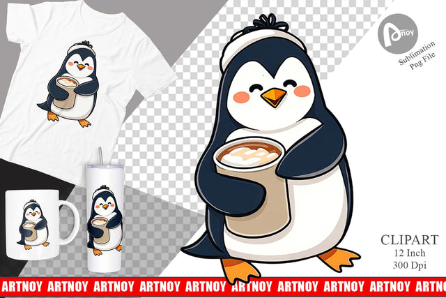 Penguin with Hot Cocoa Clipart Sublimation artnoy 
