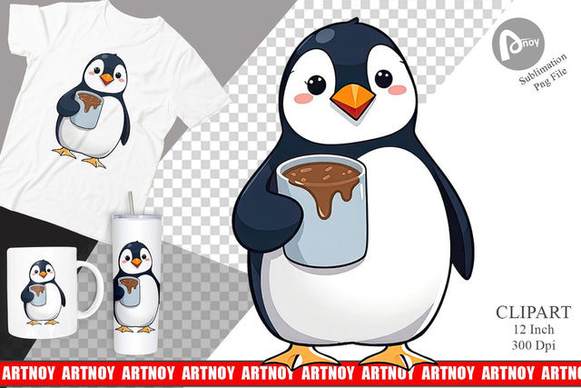 Penguin with Hot Cocoa Clipart Sublimation artnoy 