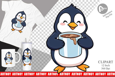 Penguin with Hot Cocoa Clipart Sublimation artnoy 