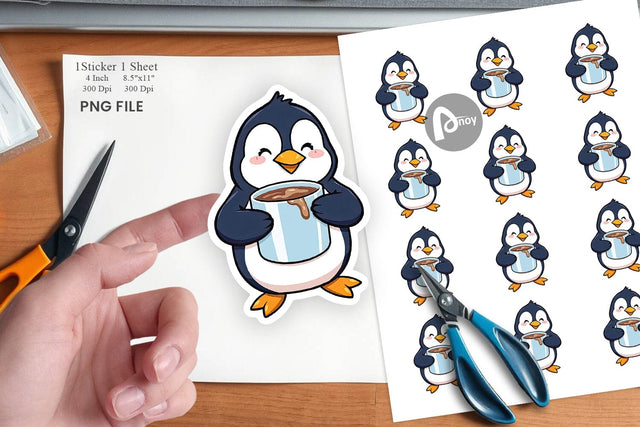 Penguin with Hot Cocoa Sticker Sublimation artnoy 