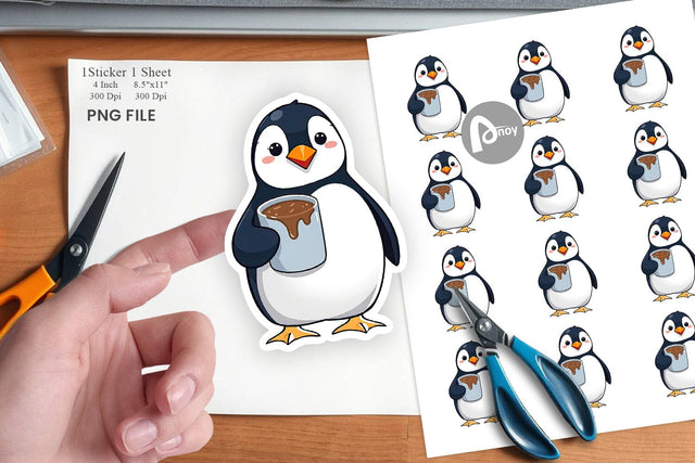 Penguin with Hot Cocoa Sticker Sublimation artnoy 