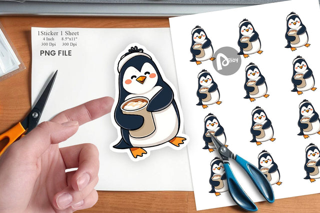 Penguin with Hot Cocoa Sticker Sublimation artnoy 