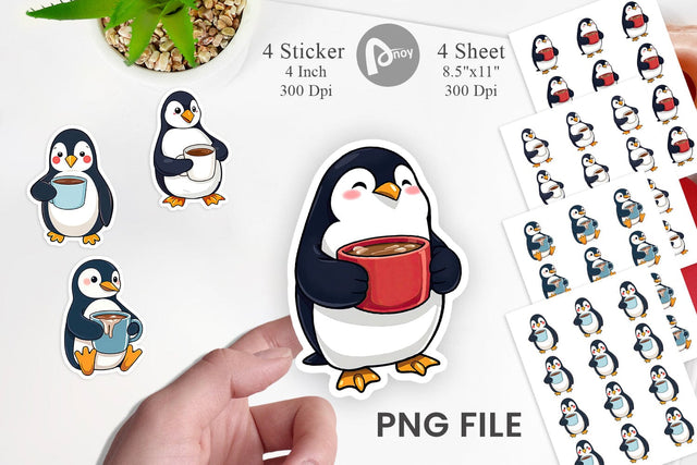 Penguin with Hot Cocoa Sticker Sublimation artnoy 