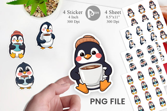 Penguin with Hot Cocoa Sticker Sublimation artnoy 