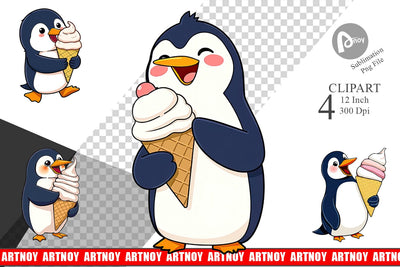 Penguin with Ice Cream Clipart Sublimation artnoy 