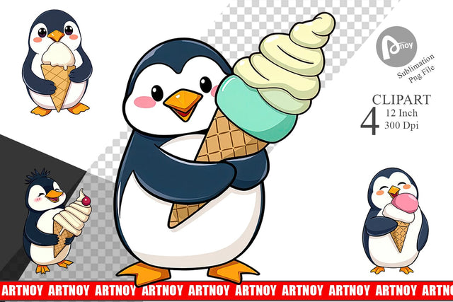 Penguin with Ice Cream Clipart Sublimation artnoy 