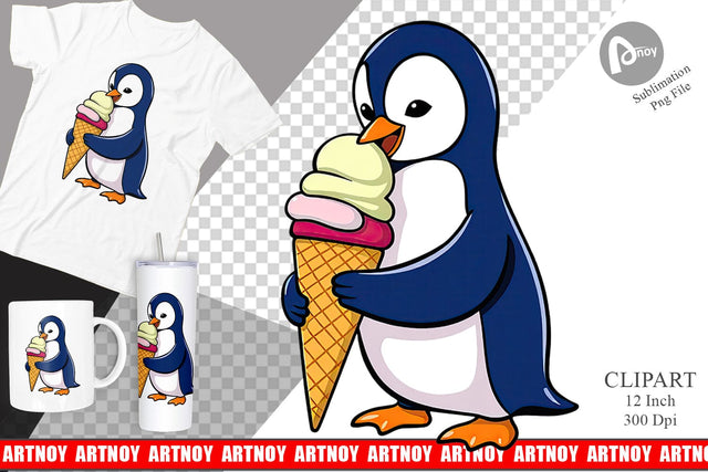Penguin with Ice Cream Clipart Sublimation artnoy 