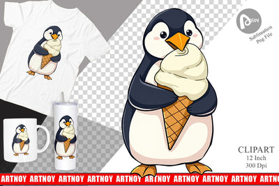 Penguin with Ice Cream Clipart Sublimation artnoy 