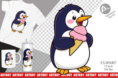 Penguin with Ice Cream Clipart Sublimation artnoy 