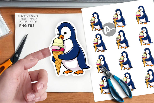 Penguin with Ice Cream Sticker Sublimation artnoy 
