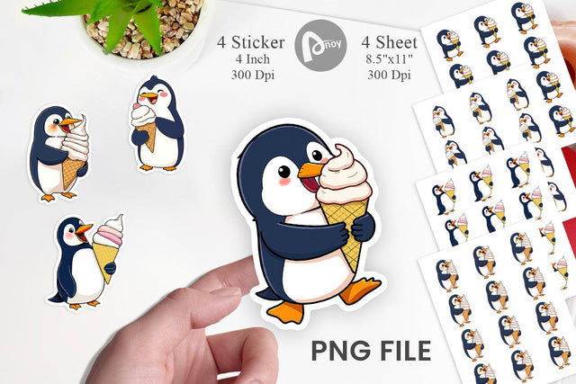 Penguin with Ice Cream Sticker Sublimation artnoy 