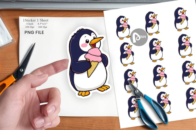 Penguin with Ice Cream Sticker Sublimation artnoy 