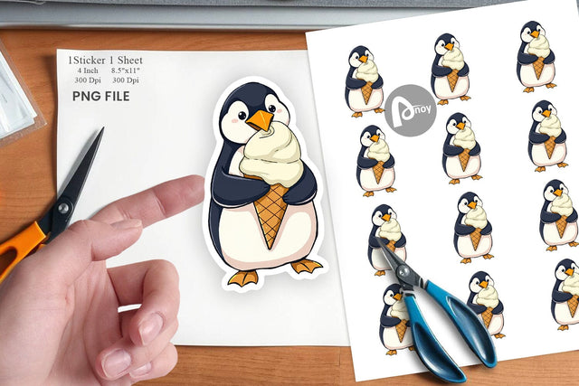 Penguin with Ice Cream Sticker Sublimation artnoy 