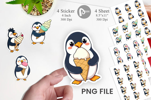 Penguin with Ice Cream Sticker Sublimation artnoy 