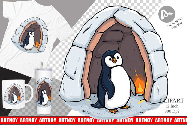 Penguin with Igloo Clipart Sublimation artnoy 
