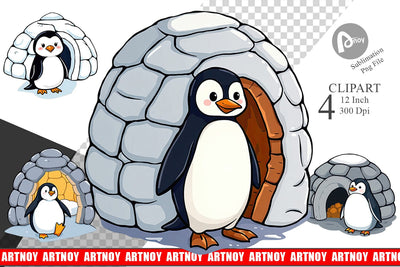 Penguin with Igloo Clipart Sublimation artnoy 