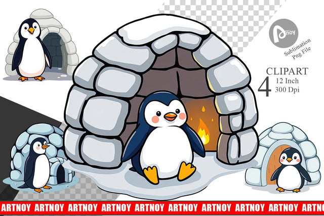 Penguin with Igloo Clipart Sublimation artnoy 