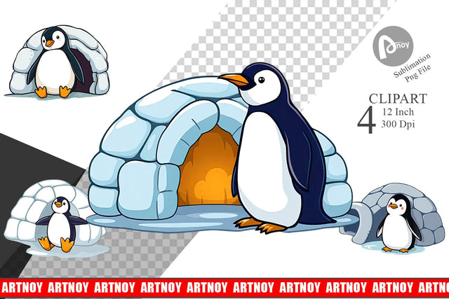 Penguin with Igloo Clipart Sublimation artnoy 