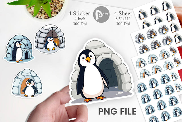 Penguin with Igloo Sticker Sublimation artnoy 