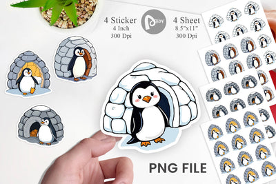 Penguin with Igloo Sticker Sublimation artnoy 