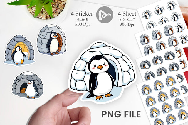 Penguin with Igloo Sticker Sublimation artnoy 