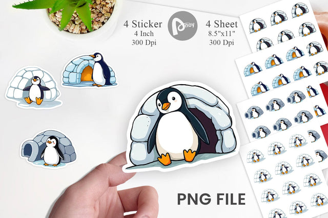 Penguin with Igloo Sticker Sublimation artnoy 